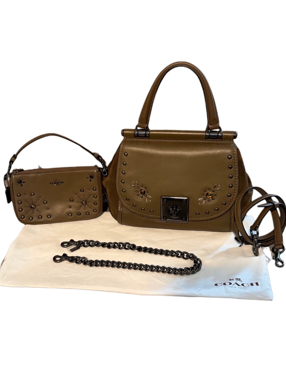 Coach Drifter Top Handle Satchel & Wristlet with Western Rivets & Tigers Eye